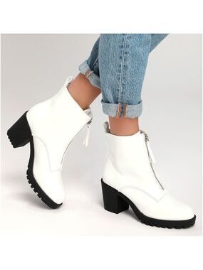 LULU’S Shayne White Patent Zippered Ankle Boots